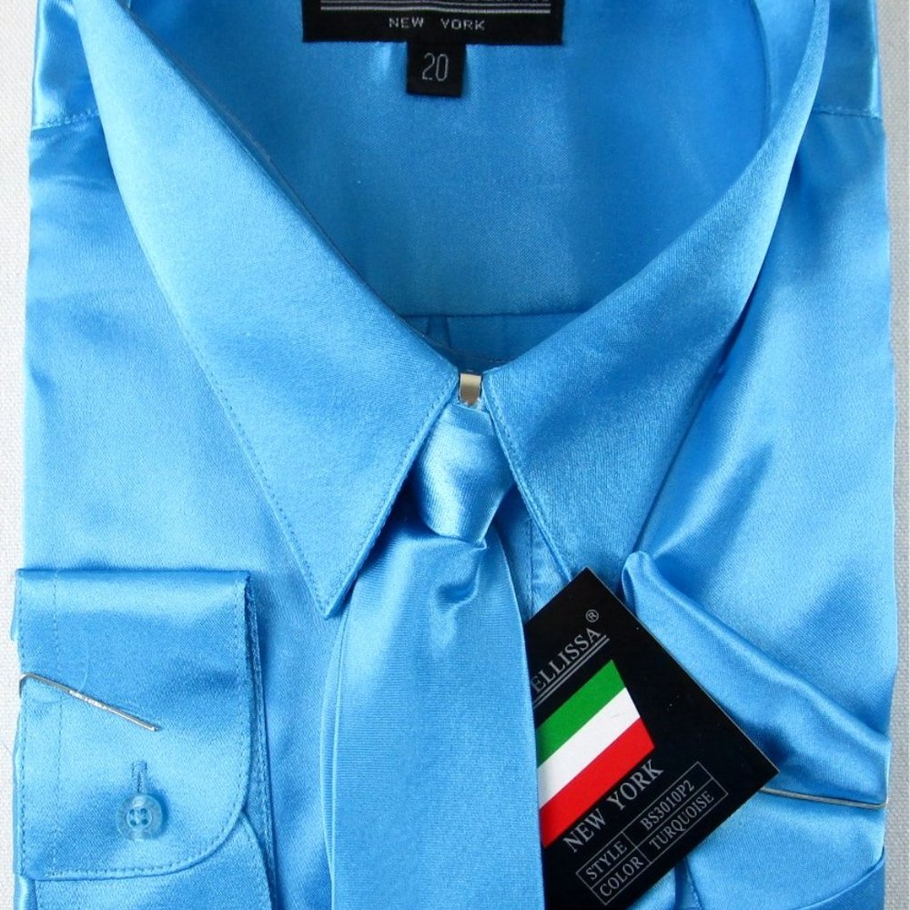 NWT Daniel Ellissa Boy's 3 Pc Metallic Turquoise Blue Dress Shirt Set, Size 20